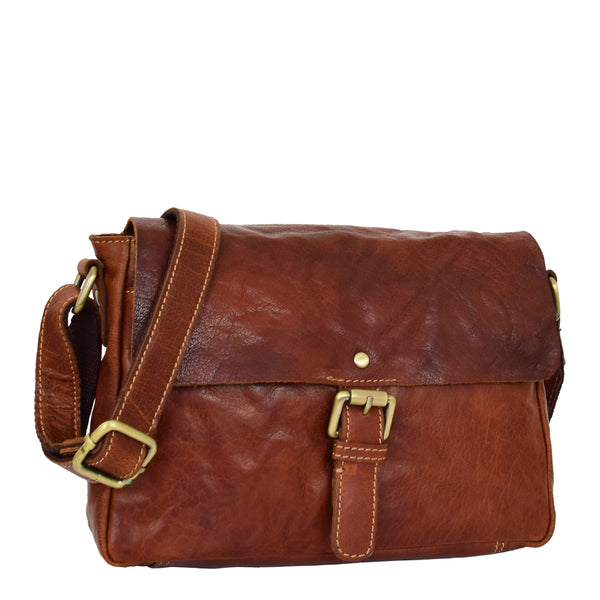 house of leather Womens Leather Classic Cross Body Shoulder Bag Hazel Cognac
