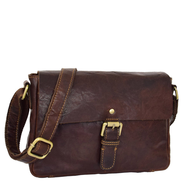 house of leather Womens Leather Classic Cross Body Shoulder Bag Hazel Brown