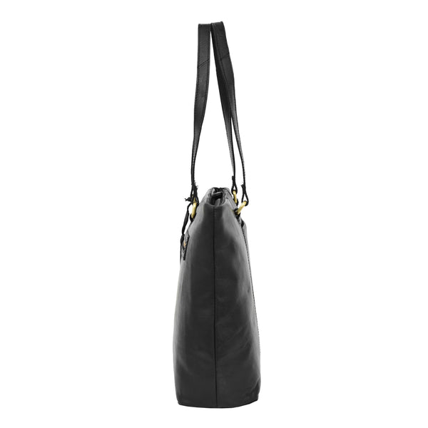 House Of Leather Womens Leather Classic Shopper Bag Lima Black