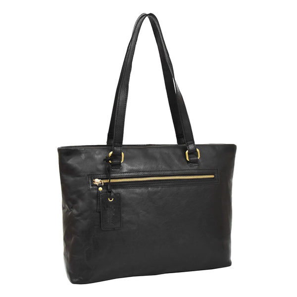 house of leather Womens Leather Classic Shopper Bag Lima Black