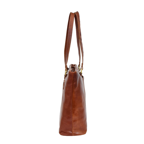 House Of Leather Womens Leather Classic Shopper Bag Lima Tan