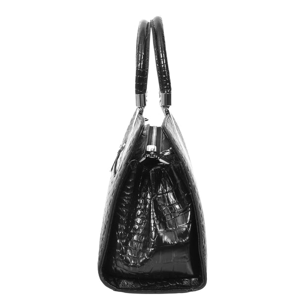 House Of Leather Womens Leather Croc Print Handbag Madeline Black