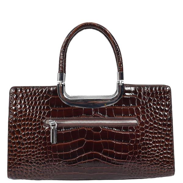 House Of Leather Womens Leather Croc Print Handbag Madeline Brown