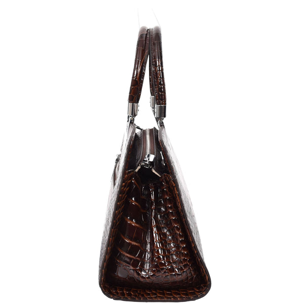 House Of Leather Womens Leather Croc Print Handbag Madeline Brown