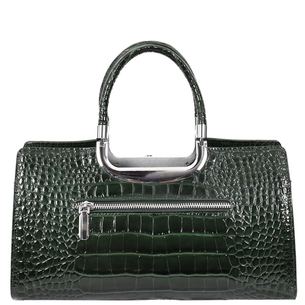 House Of Leather Womens Leather Croc Print Handbag Madeline Green