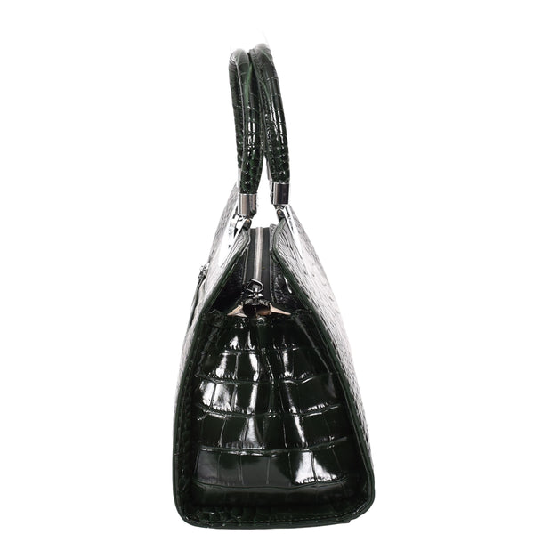 House Of Leather Womens Leather Croc Print Handbag Madeline Green