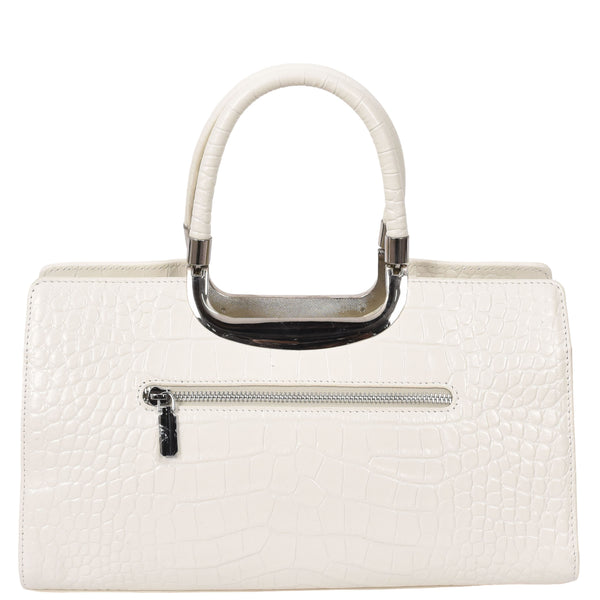 House Of Leather Womens Leather Croc Print Handbag Madeline White