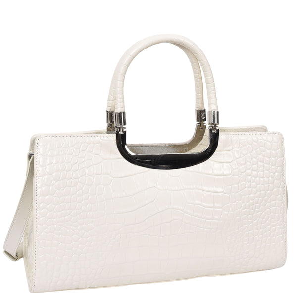 House Of Leather Womens Leather Croc Print Handbag Madeline White