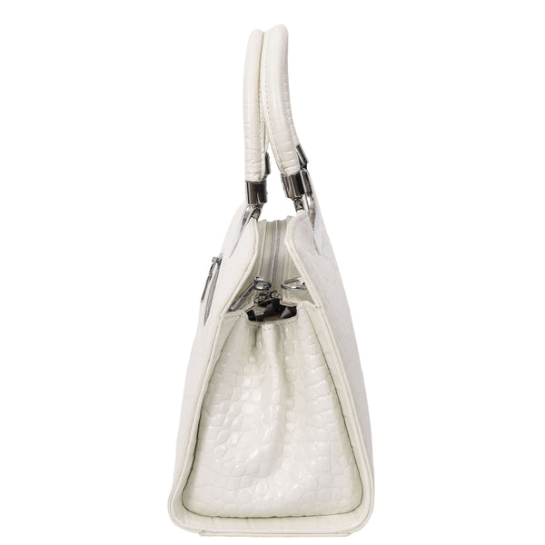 House Of Leather Womens Leather Croc Print Handbag Madeline White