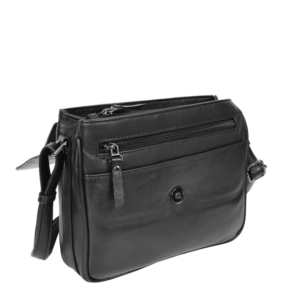 House Of Leather Womens Leather Cross Body Bag Casual Flap Over Organiser HOL324 Black