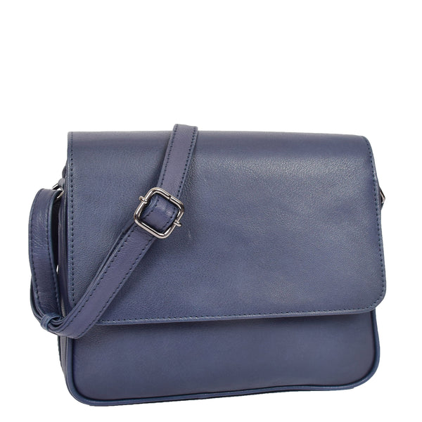 house of leather Womens Leather Cross Body Bag Casual Flap over Organiser HOL324 Navy