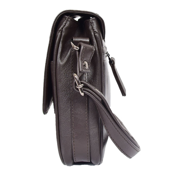 House Of Leather Womens Leather Cross Body Bag Casual Flap Over Organiser HOL324 Brown