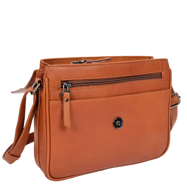 House Of Leather Womens Leather Cross Body Bag Casual Flap Over Organiser HOL324 Cognac