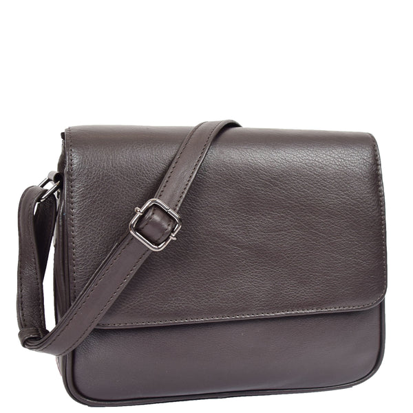 house of leather Womens Leather Cross Body Bag Casual Flap over Organiser HOL324 Brown
