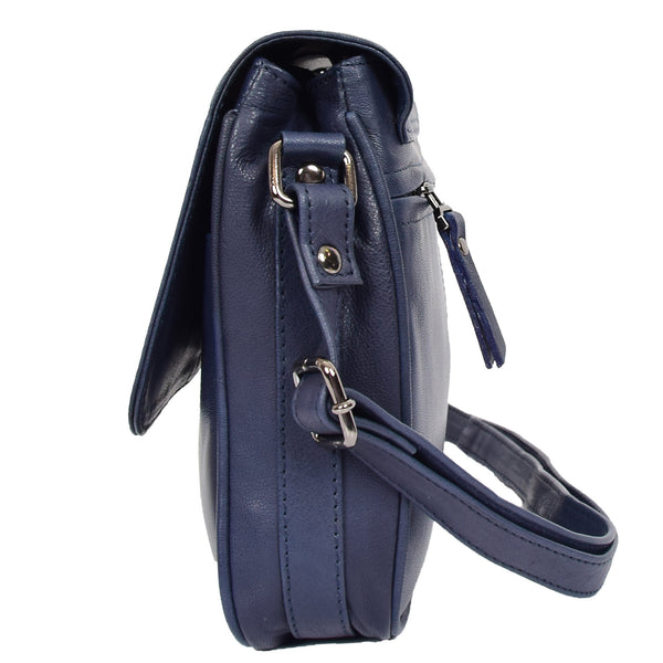 House Of Leather Womens Leather Cross Body Bag Casual Flap Over Organiser HOL324 Navy