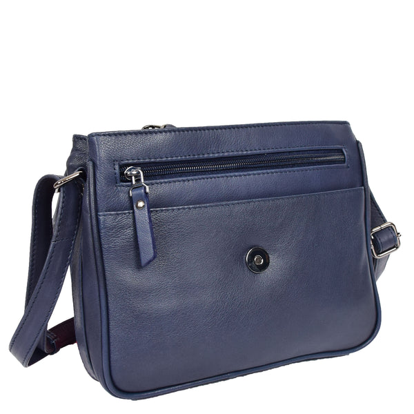 House Of Leather Womens Leather Cross Body Bag Casual Flap Over Organiser HOL324 Navy