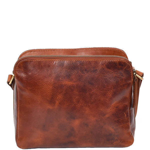 House Of Leather Womens Leather Cross Body Bag Double Zipper SICYON Cognac