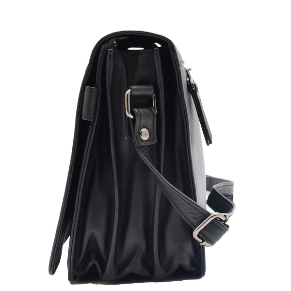 House Of Leather Womens Leather Cross Body Bag Flap Over Messenger Office Organiser HOL323 Black