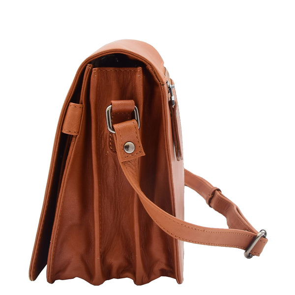 House Of Leather Womens Leather Cross Body Bag Flap Over Messenger Office Organiser HOL323 Cognac