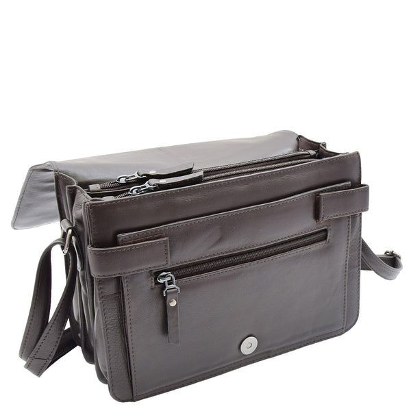 House Of Leather Womens Leather Cross Body Bag Flap Over Messenger Office Organiser HOL323 Brown