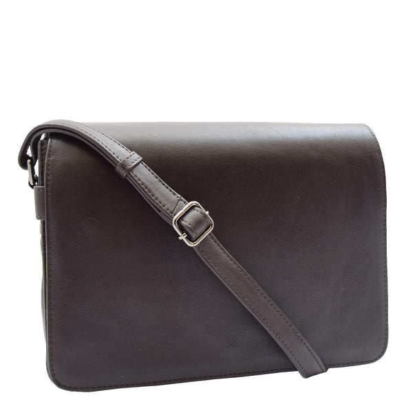 house of leather Womens Leather Cross Body Bag Flap Over Messenger Office Organiser HOL323 Brown