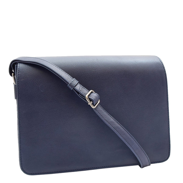 House Of Leather Womens Leather Cross Body Bag Flap Over Messenger Office Organiser HOL323 Navy