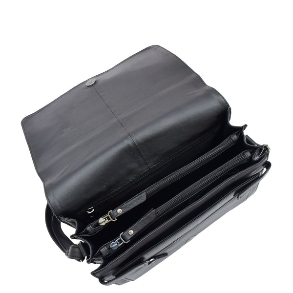 House Of Leather Womens Leather Cross Body Bag Flap Over Messenger Office Organiser HOL323 Black