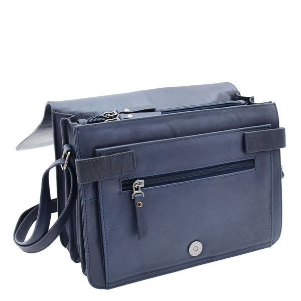 House Of Leather Womens Leather Cross Body Bag Flap Over Messenger Office Organiser HOL323 Navy