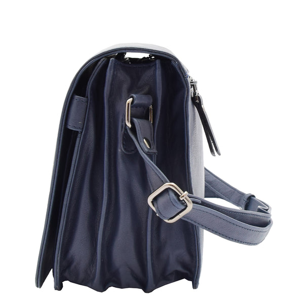 House Of Leather Womens Leather Cross Body Bag Flap Over Messenger Office Organiser HOL323 Navy
