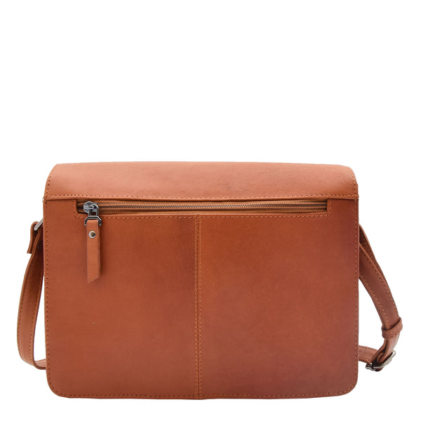 House Of Leather Womens Leather Cross Body Bag Flap Over Messenger Office Organiser HOL323 Cognac