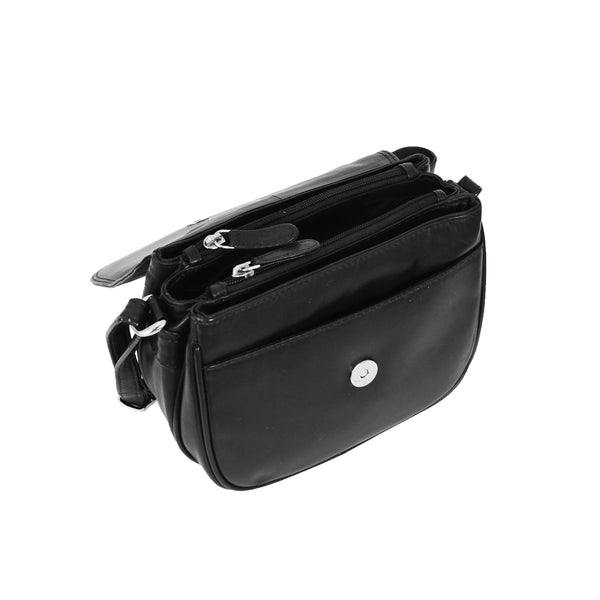 House Of Leather Womens Leather Cross Body Flap Over Bag Athena Black