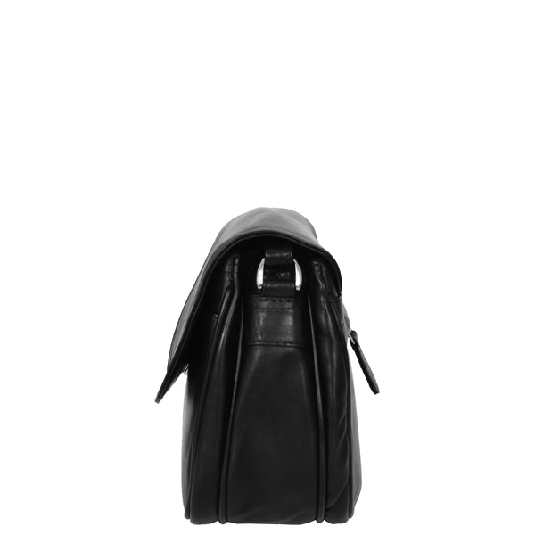 House Of Leather Womens Leather Cross Body Flap Over Bag Athena Black
