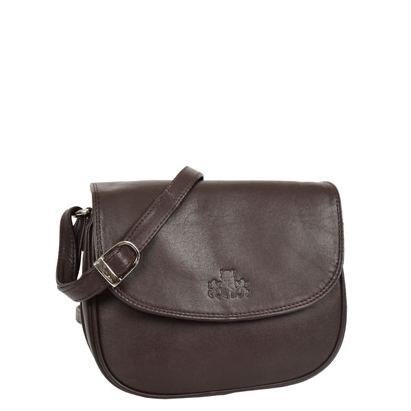 house of leather Womens Leather Cross Body Flap over Bag Athena Brown