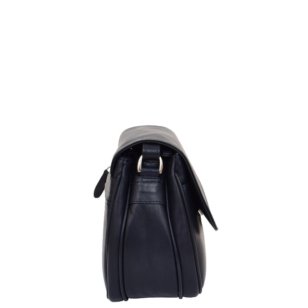 House Of Leather Womens Leather Cross Body Flap Over Bag Athena Navy