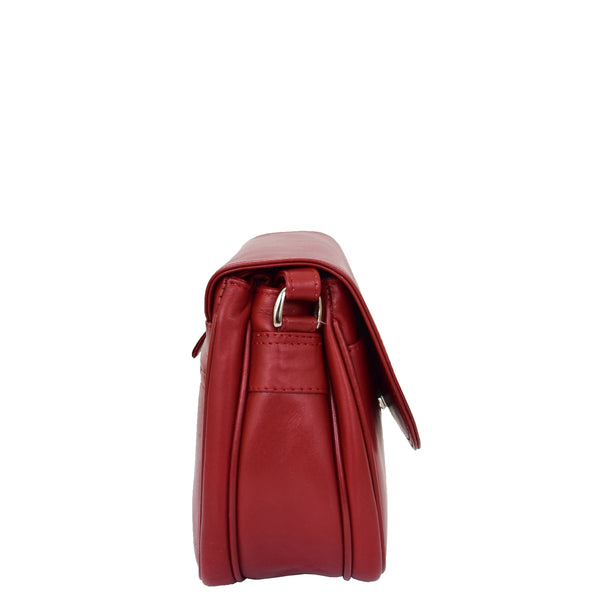 House Of Leather Womens Leather Cross Body Flap Over Bag Athena Red