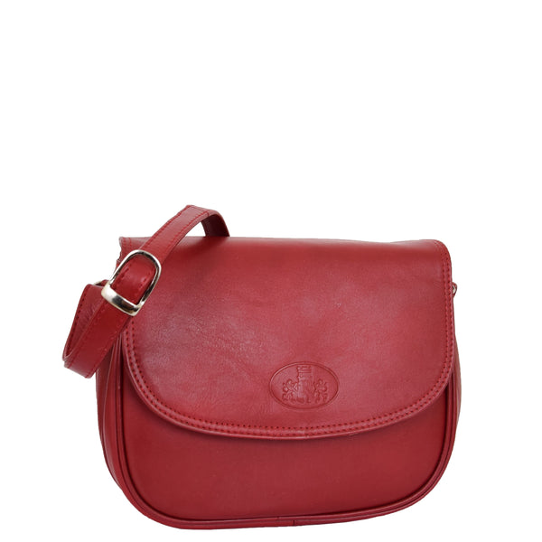 house of leather Womens Leather Cross Body Flap over Bag Athena Red