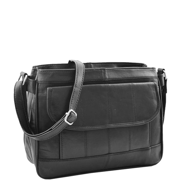 house of leather Womens Leather Cross Body Messenger Bag HOL002 Black