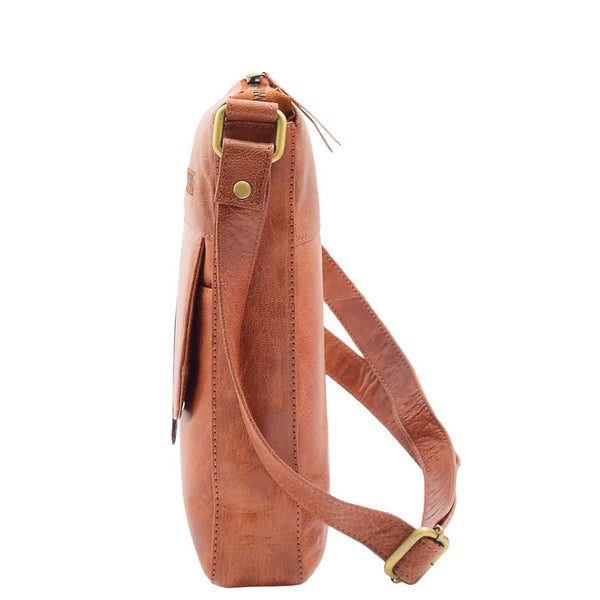 House Of Leather Womens Leather Cross Body Messenger Bag HOL360 Brandy