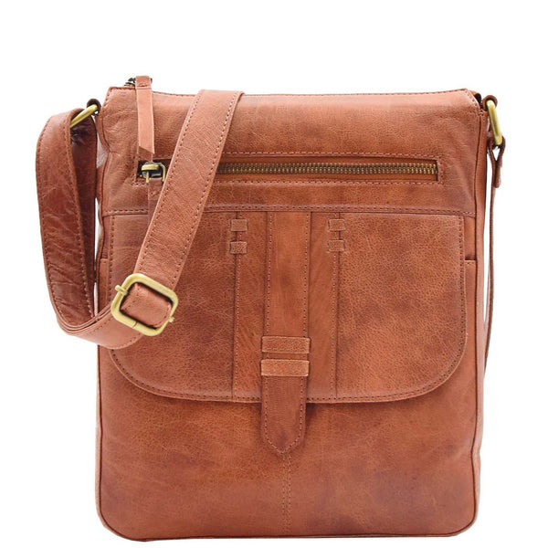 House Of Leather Womens Leather Cross Body Messenger Bag HOL360 Brandy