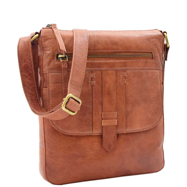 house of leather Womens Leather Cross Body Messenger Bag HOL360 Brandy