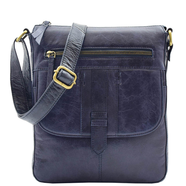 House Of Leather Womens Leather Cross Body Messenger Bag HOL360 Navy