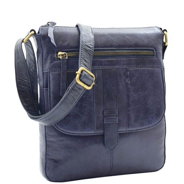 house of leather Womens Leather Cross Body Messenger Bag HOL360 Navy