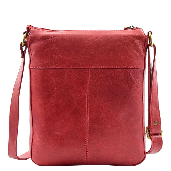 House Of Leather Womens Leather Cross Body Messenger Bag HOL360 Red