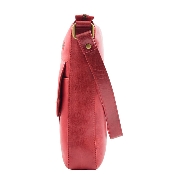 House Of Leather Womens Leather Cross Body Messenger Bag HOL360 Red