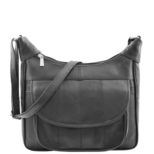 House Of Leather Womens Leather Cross Body Organiser Bag HOL007 Black
