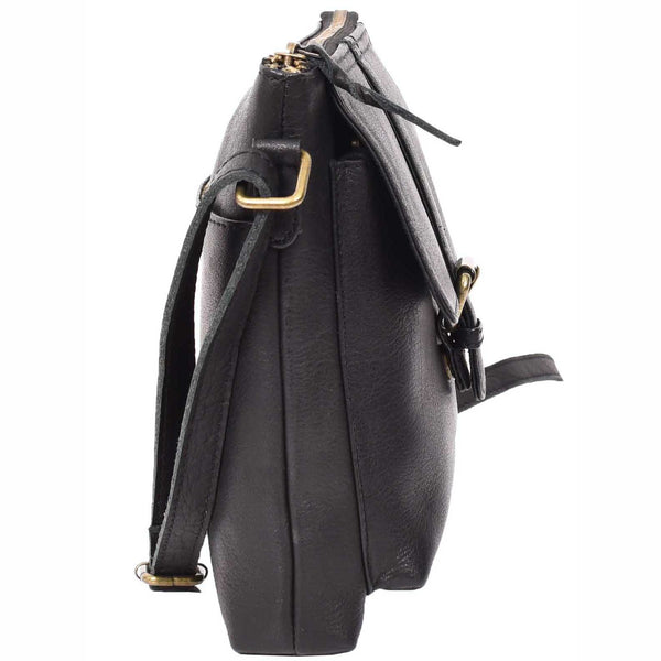House Of Leather Womens Leather Cross Body Shoulder Bag Corfu Black