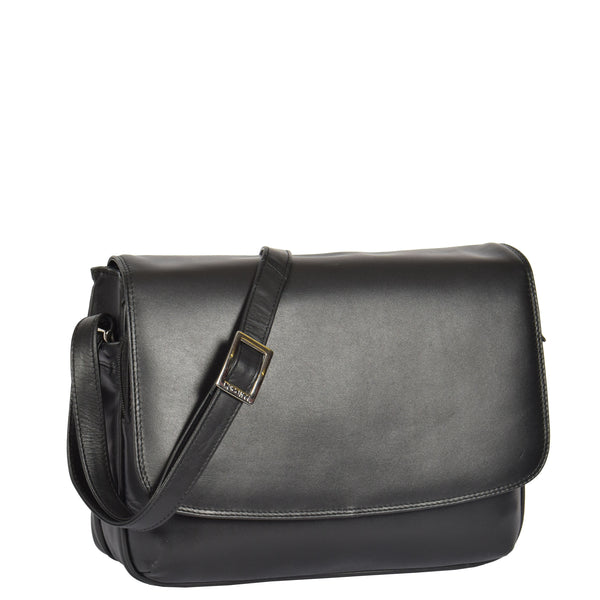 house of leather Womens Leather Cross Body Shoulder Bag Maldives Black