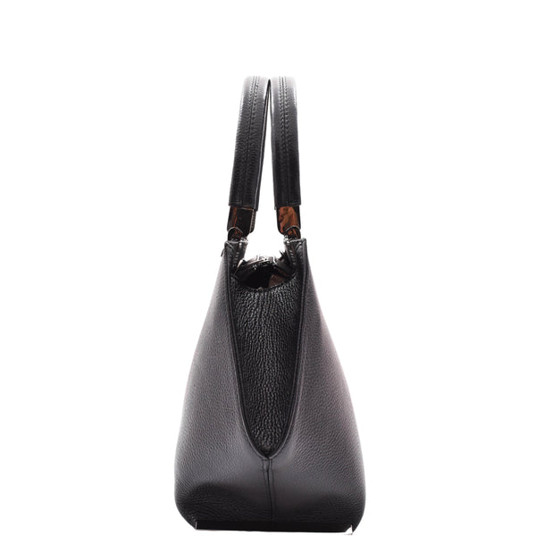 House Of Leather Womens Leather Handbag Classic Zip Opening Large Shoulder Bag Mary Black