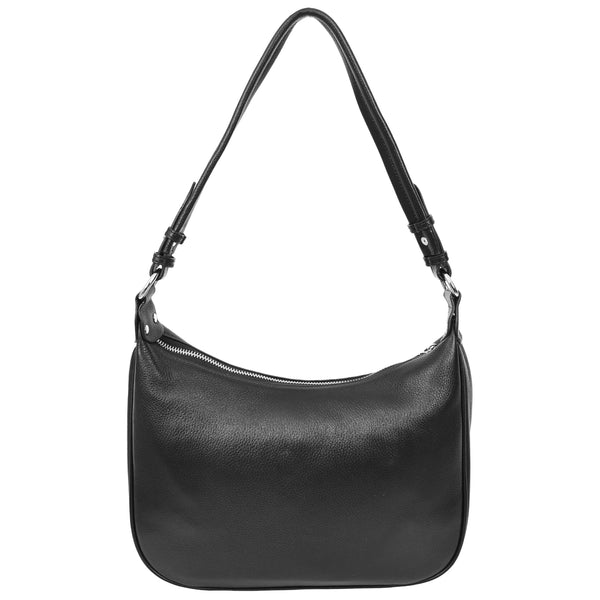 House Of Leather Womens Leather Hobo Style Shoulder Bag Daphne Black