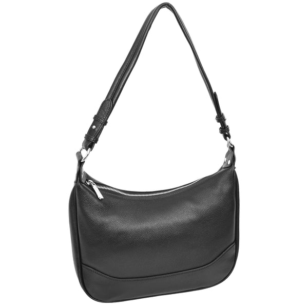 House Of Leather Womens Leather Hobo Style Shoulder Bag Daphne Black